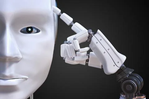 Artificial intelligence concept. Humanoid robot is thinking. 3D rendered illu Stockillustratie