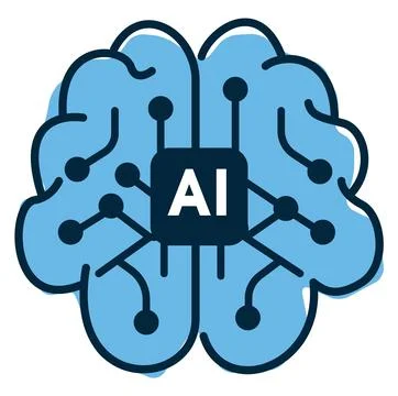Artificial intelligence concept illustrated as a blue brain with interconnected Stock Illustration
