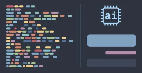 Artificial Intelligence Concept Illustration with Abstract Colorful Code Blocks Illustrazione stock