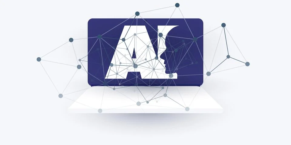 Artificial intelligence concept illustration featuring bold AI typography w.. Stock Illustration
