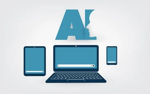 Artificial intelligence concept illustration featuring AI typography with a.. Stock Illustration