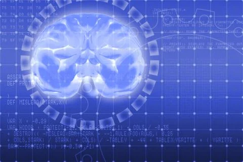 Artificial intelligence concept illustration. Human brain on computer symbols Stock Illustration