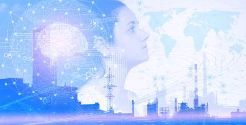 Artificial intelligence concept; implementation in production; future technol Stock Photos