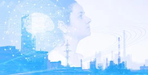 Artificial intelligence concept; implementation in production; future technol Stock Photos