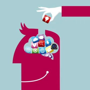 Artificial intelligence concept. Isolated on blue background. Stock Illustration