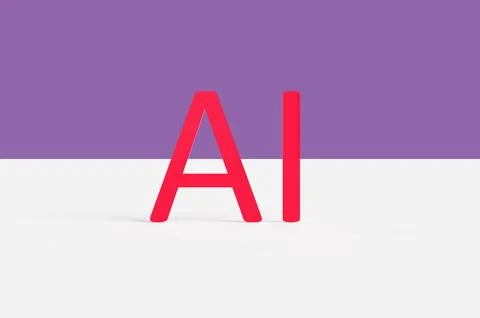 Artificial intelligence concept letters ai on purple background. 3d rendering Stock Illustration