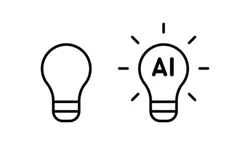 Artificial intelligence concept light bulb progress icon set. AI technology t Stock Illustration