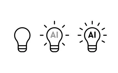 Artificial intelligence concept light bulb progress icon set. AI technology t Stock Illustration