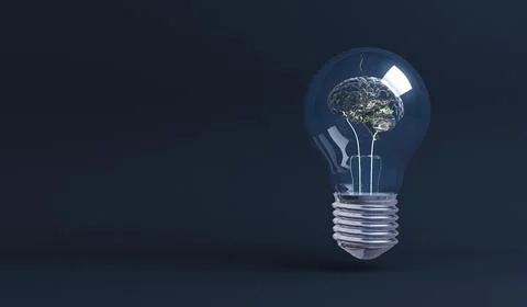 Artificial intelligence concept, lightbulb with human brain, e-learning, 3d Stock Illustration
