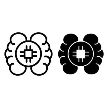 Artificial intelligence concept line and glyph icon. Brain with chip vector Stock Illustration