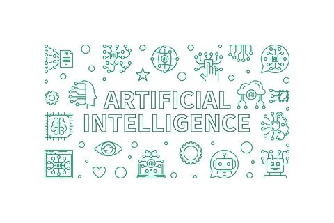 Artificial Intelligence concept line horizontal banner. Vector AI Technolog.. 스톡 일러스트