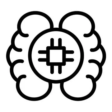 Artificial intelligence concept line icon. Brain with chip vector illustration Illustrazione stock