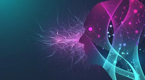 Artificial intelligence concept. Machine Learning. Digital Brain. Neural Illustrazione stock