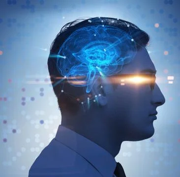 Artificial intelligence concept with man Stockfoto's