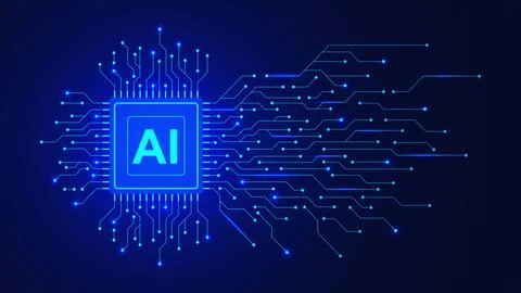 Artificial intelligence concept with microchip and electronic circuit board Stock Illustration
