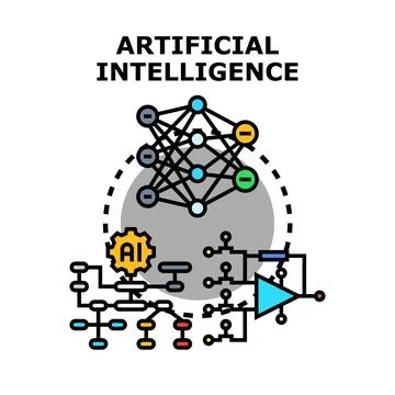 Artificial intelligence concept with neural network and circuits Stock Illustration