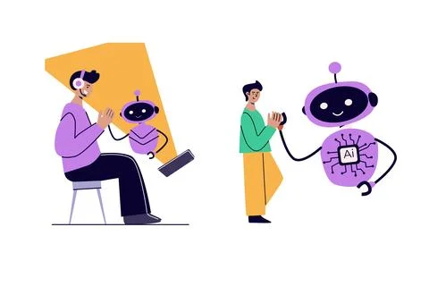 Artificial intelligence concept with people. Flat vector illustration 스톡 일러스트