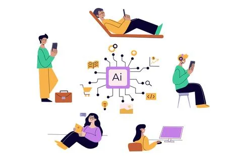 Artificial intelligence concept with people. Flat vector illustration 스톡 일러스트