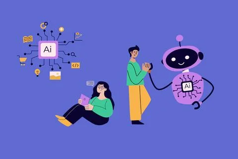 Artificial intelligence concept with people. Flat vector illustration 스톡 일러스트