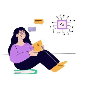 Artificial intelligence concept with people. Flat vector illustration 스톡 일러스트