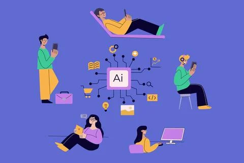 Artificial intelligence concept with people. Flat vector illustration Stockillustratie
