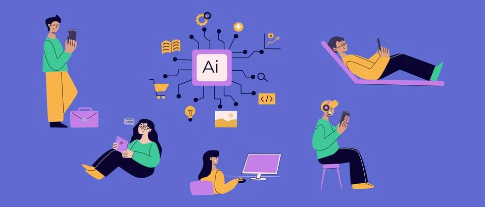 Artificial intelligence concept with people. Flat vector illustration Stockillustratie