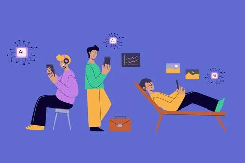 Artificial intelligence concept with people. Flat vector illustration Stockillustratie