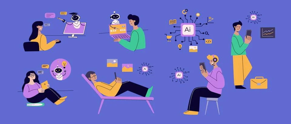 Artificial intelligence concept with people. Flat vector illustration Stockillustratie