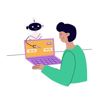 Artificial intelligence concept with people. Flat vector illustration 스톡 일러스트