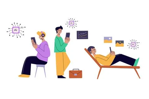 Artificial intelligence concept with people. Flat vector illustration Stockillustratie