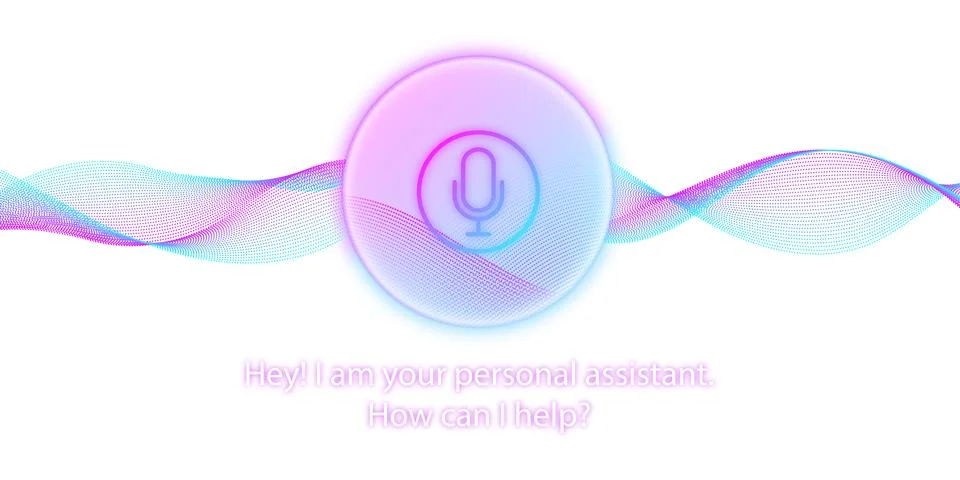Artificial intelligence concept. Personal assistant. Microphone with button. 스톡 일러스트
