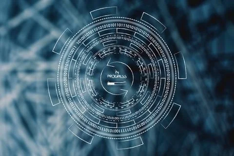 Artificial intelligence concept, In Progress icon surrounded by abstract te.. Stock Photos