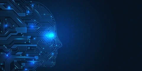 Artificial intelligence concept. Robot face, digital ai science machine Stock Illustration