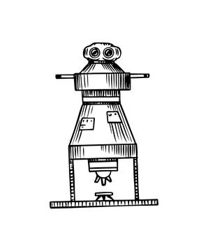 Artificial intelligence concept. Robot in Vintage style. Replicant or Android Stock Illustration