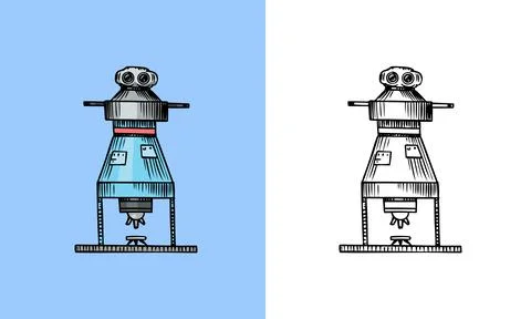 Artificial intelligence concept. Robot in Vintage style. Replicant or Android Stock Illustration