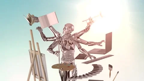 The artificial intelligence concept robot works on video text and image 3d Video stock 278696714