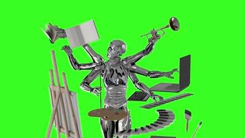 The artificial intelligence concept robot works on video text and image 3d Stock-Footage 278696727