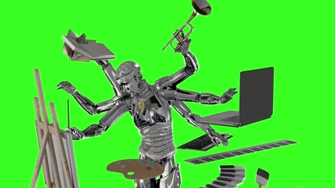 The artificial intelligence concept robot works on video text and image 3d Stock Footage 278696810