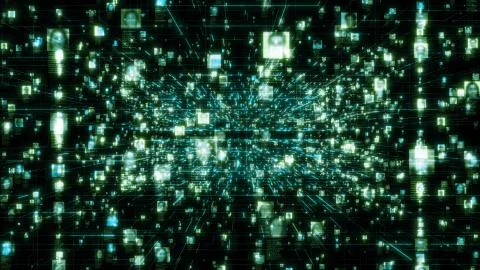 Artificial intelligence concept of a social network with a stream of people Stock Illustration