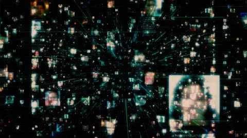 Artificial intelligence concept of a social network with a stream of Stock Illustration