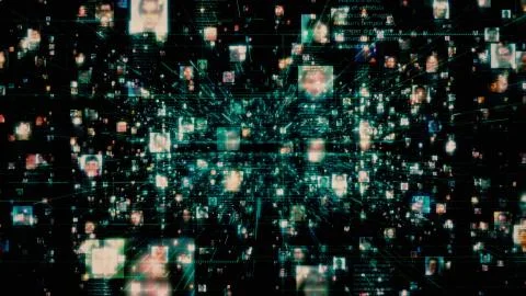 Artificial intelligence concept of a social network with a stream of Stock Illustration