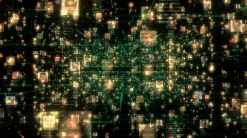Artificial intelligence concept of a social network with a flow of Stock Illustration