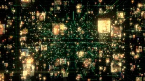 Artificial intelligence concept of a social network with a flow of Illustrazione stock