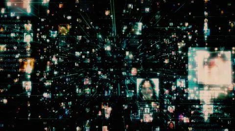 Artificial intelligence concept of a social network with a stream of Stock Illustration