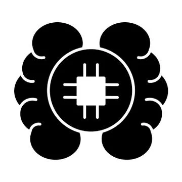 Artificial intelligence concept solid icon. Brain with chip vector illustration Stock Illustration