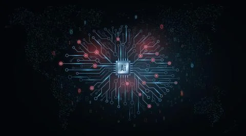 Artificial intelligence concept. Technological brain. Glowing computer circui Stock Illustration