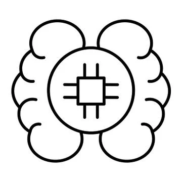 Artificial intelligence concept thin line icon. Brain with chip vector 库存插图