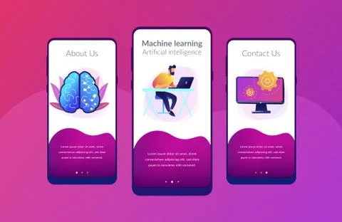 Artificial intelligence concept vector app interface template. Stock Illustration