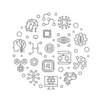 Artificial Intelligence concept vector line circular illustration Stockillustratie