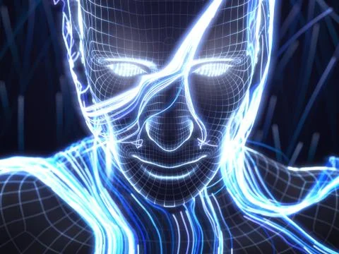 Artificial intelligence concept with virtual human avatar.3d illustration Illustrazione stock